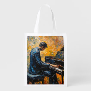 Piano Player - Oil Painting Grocery Bag