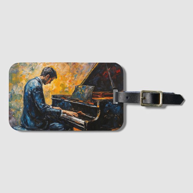 Piano Player - Oil Painting Luggage Tag (Front Horizontal)