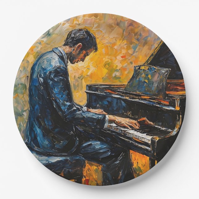 Piano Player - Oil Painting Paper Plates (Front)