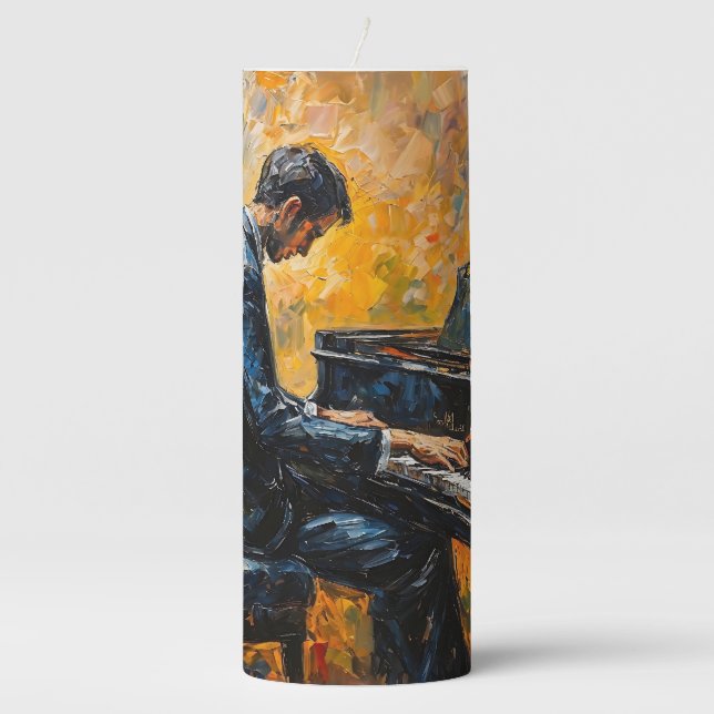 Piano Player - Oil Painting Pillar Candle (Front)