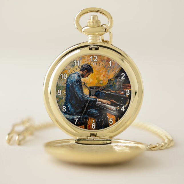 Piano Player - Oil Painting Pocket Watch (Inside)