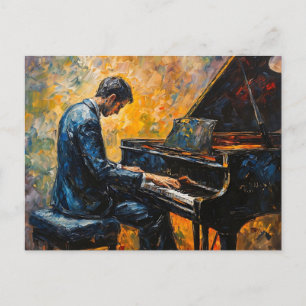 Piano Player - Oil Painting Postcard