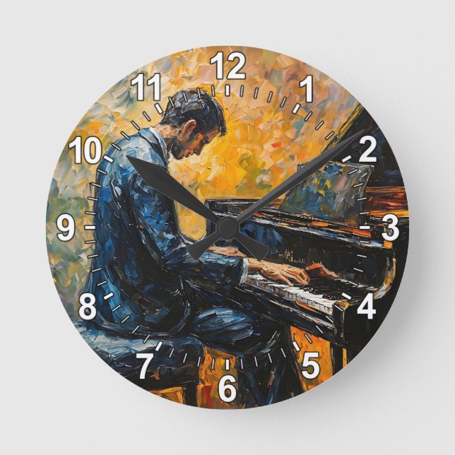Piano Player - Oil Painting Round Clock (Front)