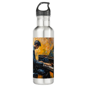 Piano Player - Oil Painting Stainless Steel Water Bottle