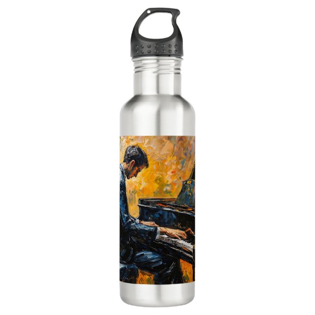 Piano Player - Oil Painting Stainless Steel Water Bottle (Front)