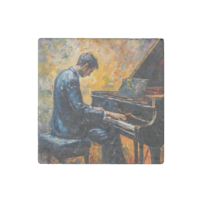 Piano Player - Oil Painting Stone Magnet (Front)