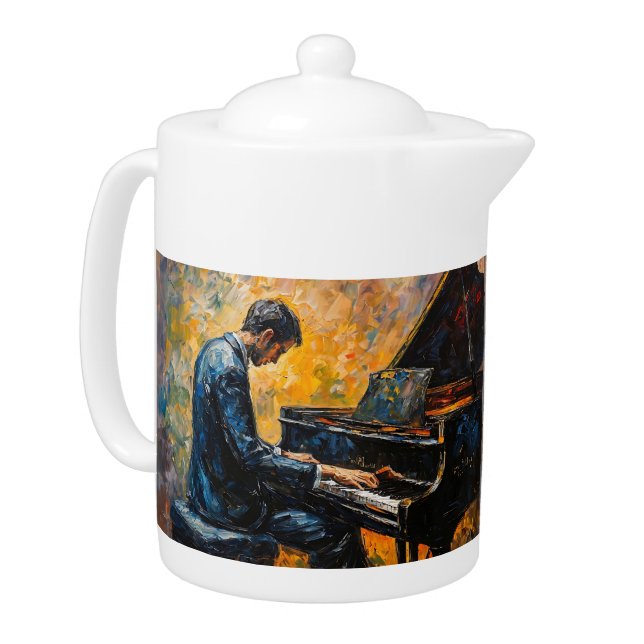 Piano Player - Oil Painting Teapot (Left)