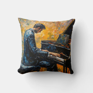 Piano Player - Oil Painting Throw Pillow
