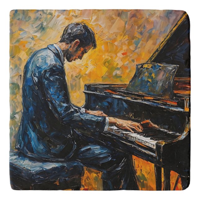 Piano Player - Oil Painting Trivet (Front)