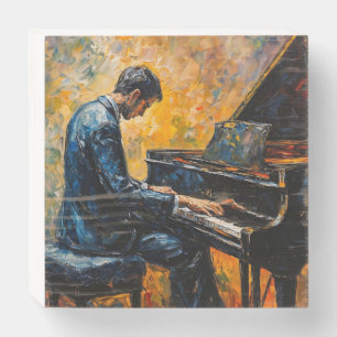 Piano Player - Oil Painting Wooden Box Sign