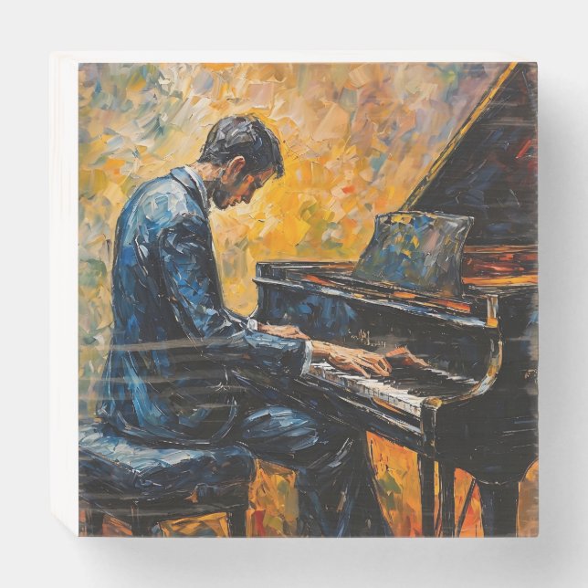 Piano Player - Oil Painting Wooden Box Sign (Front Horizontal)
