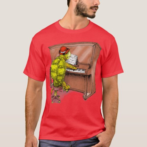 Piano Playing Turtle Art  T_Shirt