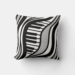 Piano Polka Waves Pillow – Black & White Music