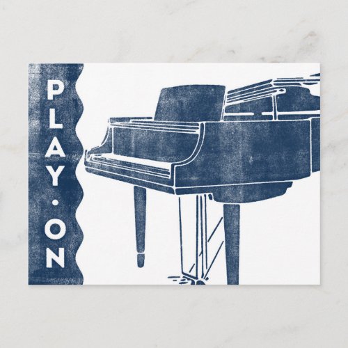 Piano Postcard _ Vintage Retro Navy Blue White