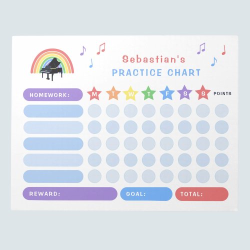 Piano Practice Music Notes Rainbow Reward Chart