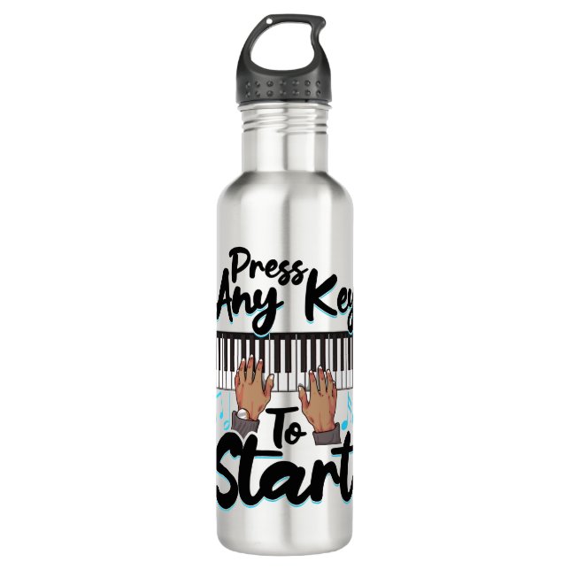 Piano Press Any Key to Star Pianist Student Teache Stainless Steel Water Bottle (Front)