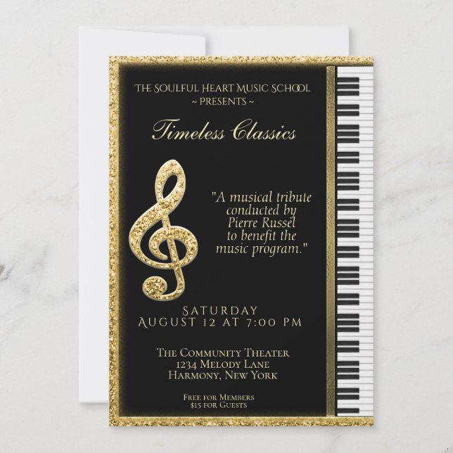 Piano Recital Gold Baby Grand Invitation (Front)