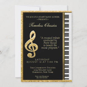Piano Recital Gold Baby Grand Invitation