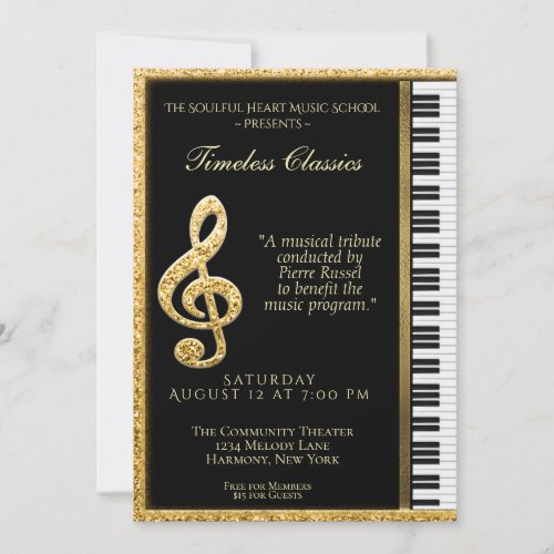 Piano Recital Gold Baby Grand Invitation