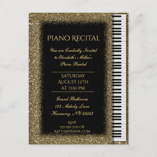 Piano Recital Gold Glitter Baby Grand Invitation Postcard