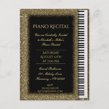 Piano Recital Gold Glitter Baby Grand Invitation Postcard by GlitterInvitations at Zazzle