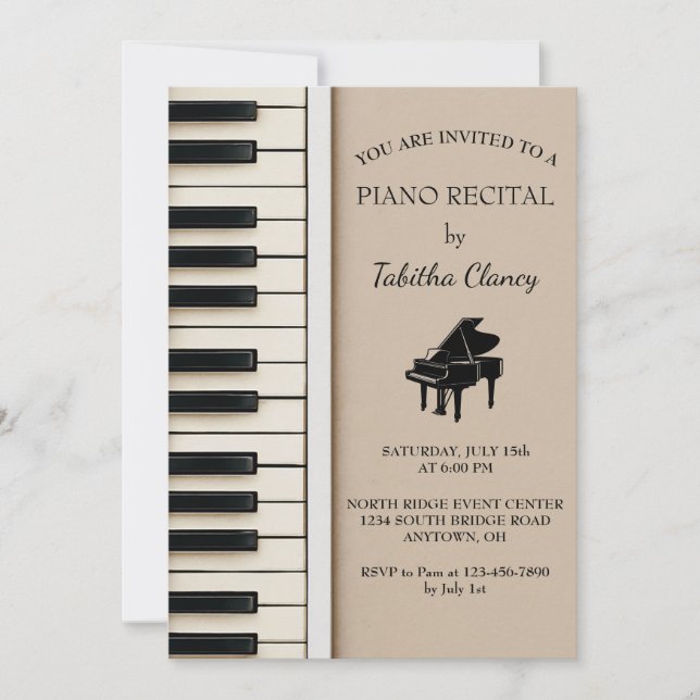 Piano Recital Invitation with Keyboard Design (Front)