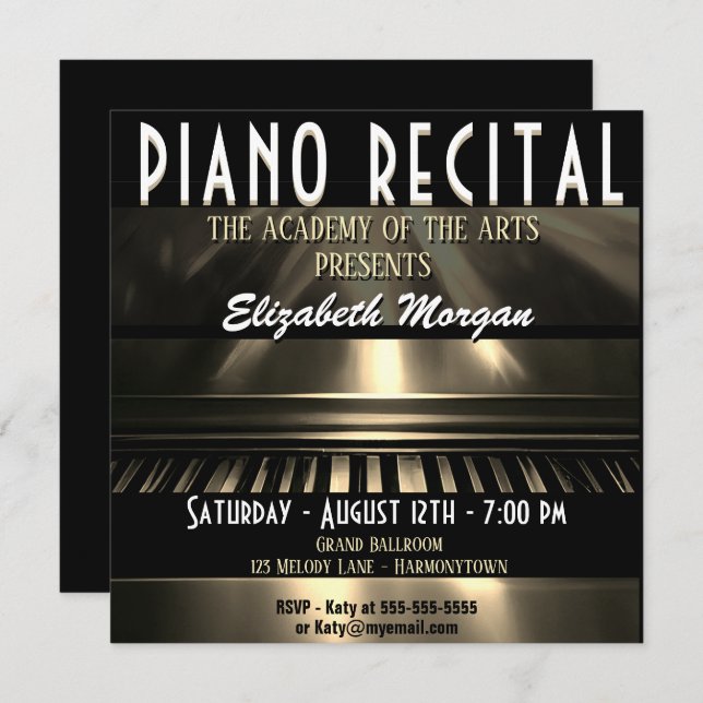 Piano Recital Modern Colorful Fun Invitation (Front/Back)