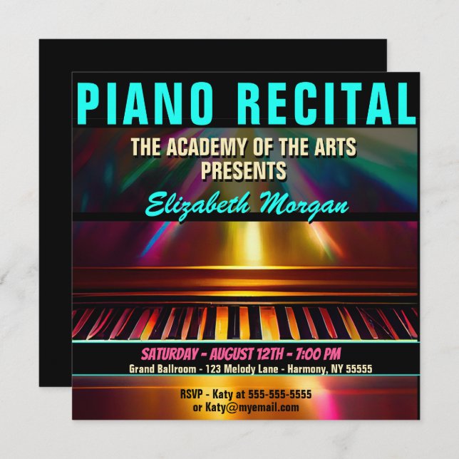 Piano Recital Modern Colorful Fun Invitation (Front/Back)