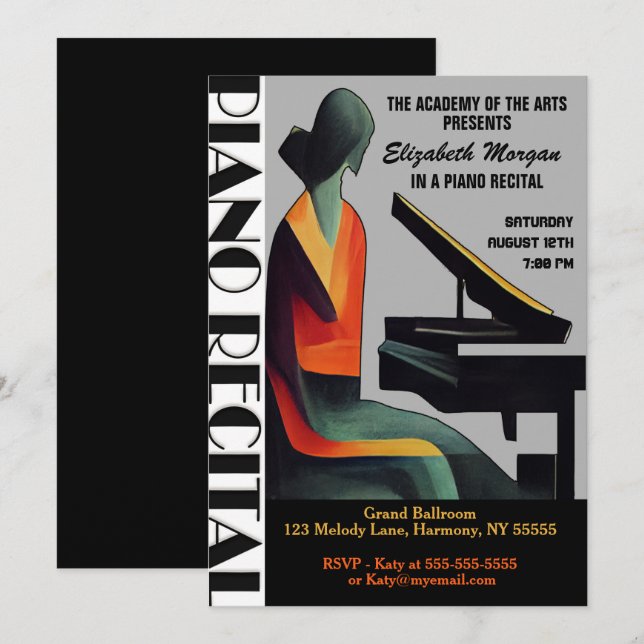 Piano Recital Modern Minimal Abstract Invitation (Front/Back)