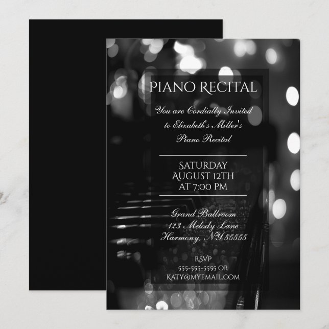 Piano Recital with Bokeh Lights Invitation (Front/Back)