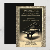 Piano Recital with Gold Glitter on Black Invitatio Invitation