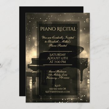 Piano Recital With Gold Lights Invitation by GlitterInvitations at Zazzle