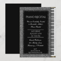 Piano Recital with Silver Glitter on Black Invitation