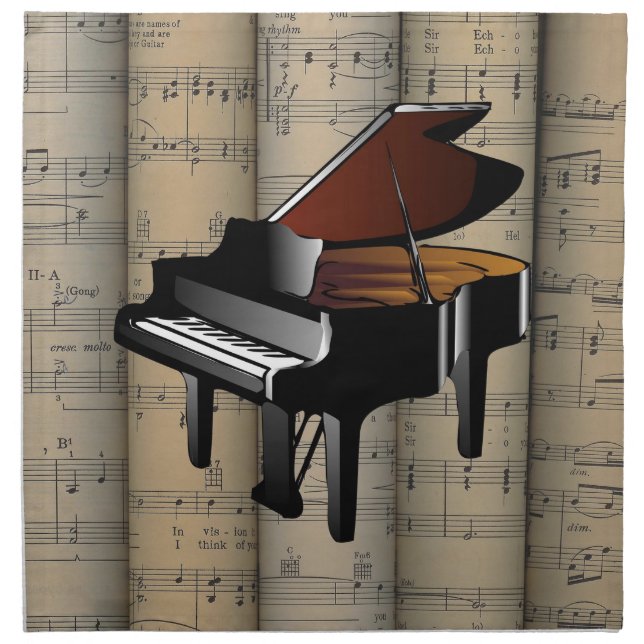 Piano~ Rolled Sheet Music Background ~ Musical Napkin (Front)