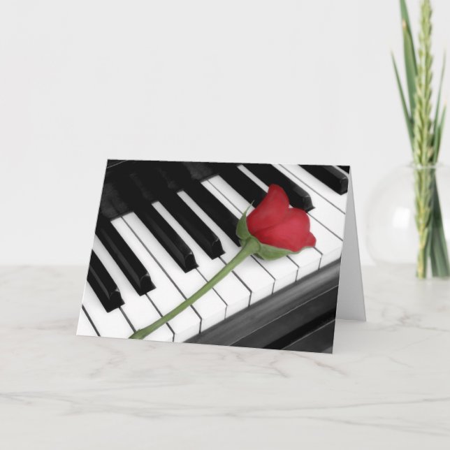 Piano & rose tinted holiday card (Front)