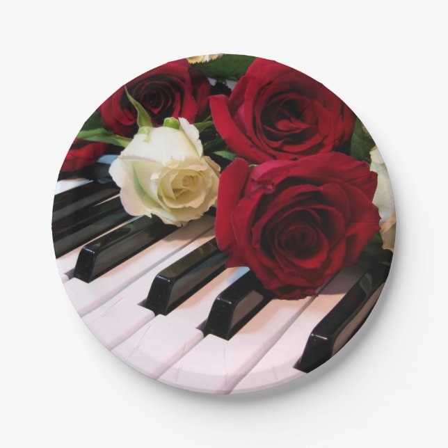 Piano & Roses Paper Plates (Front)