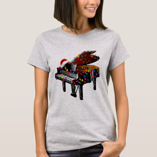 Piano Santa Hat Christmas Tree Funny Music Loves T_Shirt