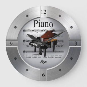 Piano~Sheet Music~Brushed Silver Color~Unique~ Large Clock