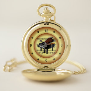 ~ Piano ~ Sheet Music ~ Gold Background ~ Pocket Watch