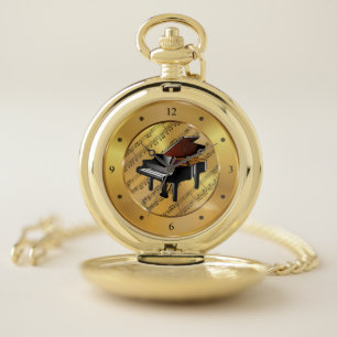 Piano ~ Sheet Music ~ Gold Background ~ Unique ~ Pocket Watch