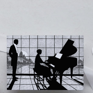 Piano Silhouette Art Deco Style Black and White Card