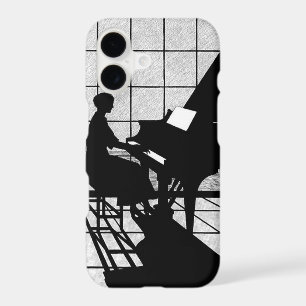 Piano Silhouette Art Deco Style   Black and White  iPhone 17 Case