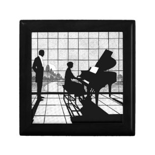 Piano Silhouette Art Deco Style Black and White Gift Box