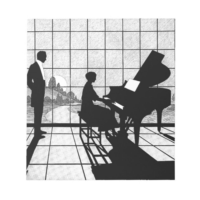 Piano Silhouette Art Deco Style | Black and White  Notepad (Front)