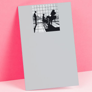 Piano Silhouette Art Deco Style   Black and White  Stationery