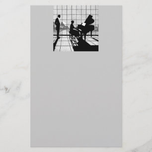 Piano Silhouette Art Deco Style Black and White Stationery