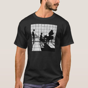 Piano Silhouette Art Deco Style Black and White T-Shirt