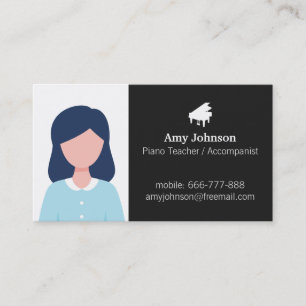 Piano Silhouette Music Teacher Photo Template Business Card
