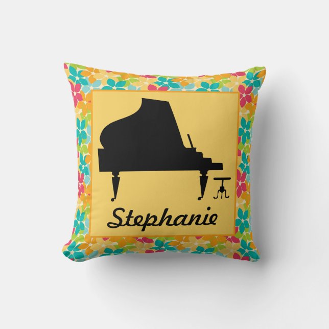 Piano Silhouette Personalized Music Throw Pillow (Front)