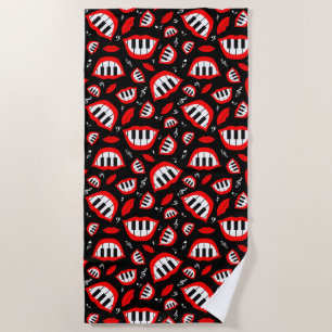 Piano smile pattern on black background beach towel